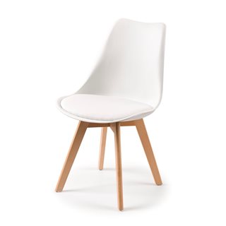Καρέκλα λευκή με ξύλινα πόδια και κάθισμα με μαξιλάρι 49x56x83 εκ.  Καρέκλες τραπεζαρίας