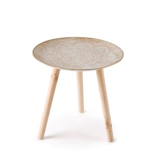 Wooden embossed Side table 40x39 cm round antique white  Side tables