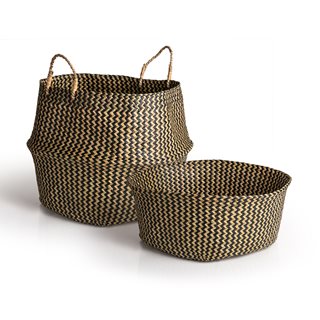 Seagrass Basket 45x36 cm natural-black  Storage baskets-Magazine racks