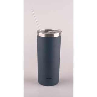 Stainless steel double wall Vacuum Tumbler 450 ml dark blue with straw  Vacuum tumblers