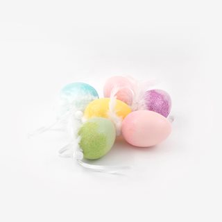 Set of 6 Easter decorative Eggs with feather 6 cm pale colors  Easter Wall decor