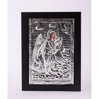 Religious picture of Saint Ioannis metal silver 17x23 cm  Religious framed wall decor
