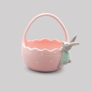 Πασχαλινό κεραμικό Καλάθι Rabbit 15.6x8x18.3 εκ. ροζ  Διακοσμητικά κουτιά-Αυγοθήκες