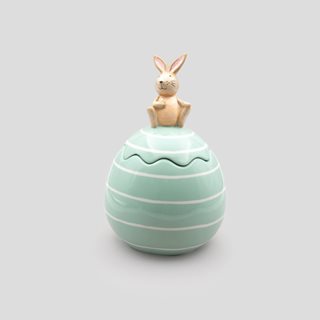 Easter ceramic Egg Bunny with stripes 15.6x23.5 cm mint green  Decorative jars-Easter egg holders