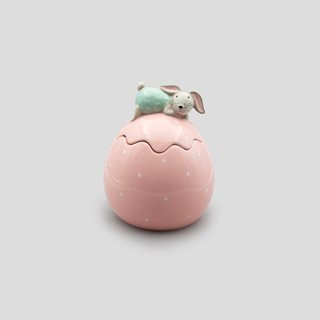 Easter ceramic Egg Bunny polka-dot 14x16.9 cm pink  Decorative jars-Easter egg holders