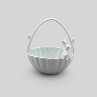 Easter ceramic Basket White Rabbit 18.2x16.7x20 cm grey  Decorative jars-Easter egg holders