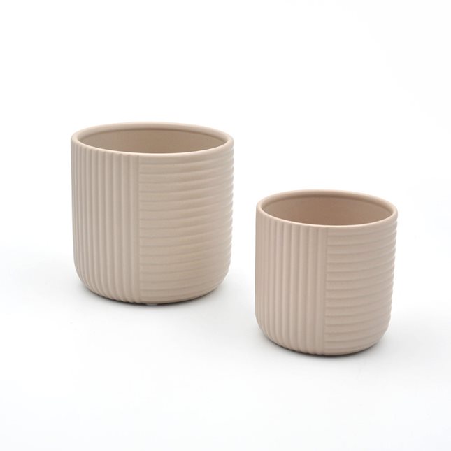 Set of 2 ceramic Pots Stripes beige