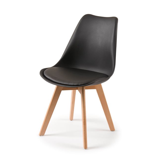 Καρέκλα μαύρη με ξύλινα πόδια και κάθισμα με μαξιλάρι 49x56x83 εκ.