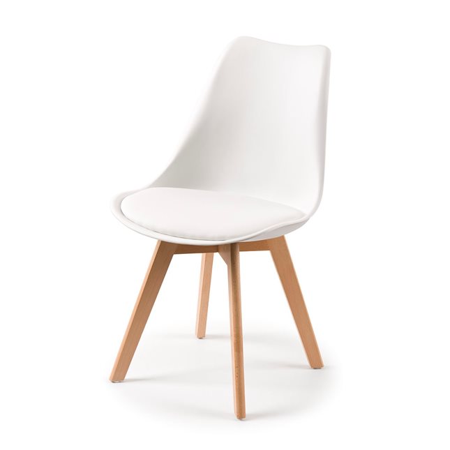 Chair white with wooden legs and seat with cushion 49x56x83 cm
