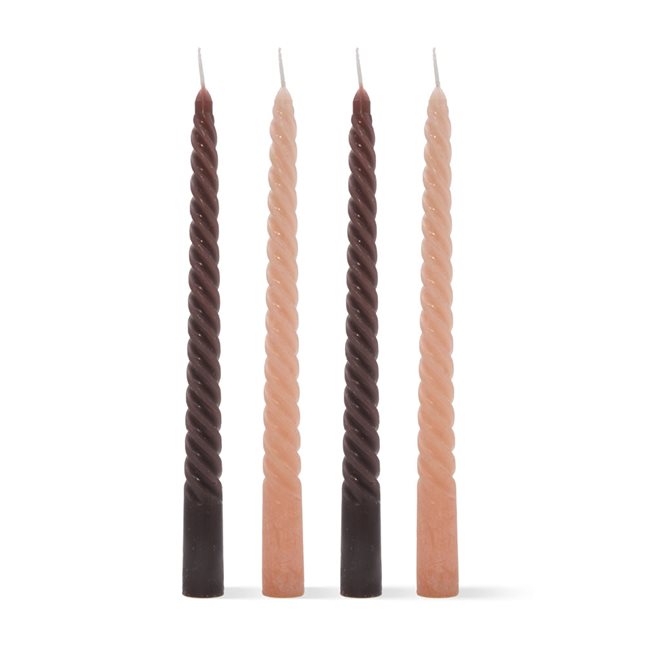 Set of 4 twisted Candles 2.1x25 cm beige-brown