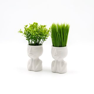 Artificial plants in a face ceramic pot 19 cm - Set of 2  Artificial plants