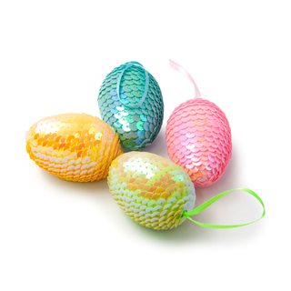 Set of 4 Easter decorative Eggs 6 cm 4 colors with sequins  Easter Wall decor
