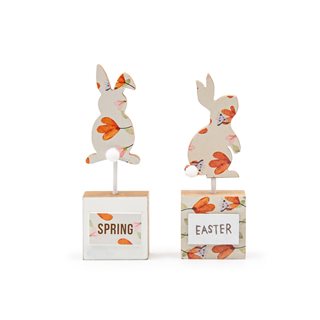 Easter wooden Bunny with flowers 7.5x3.2x21.5 cm in 2 designs  Easter Figurines