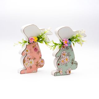 Easter wooden floral Bunny 10.5x15 cm in two colors  Easter Figurines