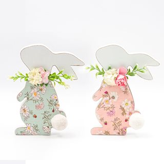 Easter wooden floral Bunny 14x20 cm in two colors  Easter Figurines