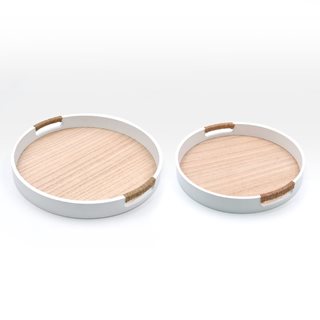 Δίσκοι ξύλινοι σετ 2 τεμαχίων στρογγυλοί φυσικό ξύλο-λευκό  Επιτραπέζια διακοσμητικά