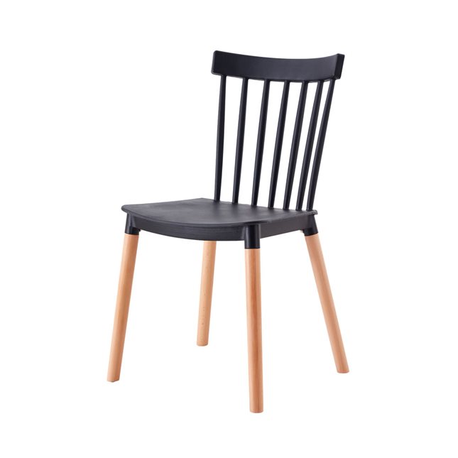 Καρέκλα από πολυπροπυλένιο μαύρη με ξύλινα πόδια 43x49x82 εκ.