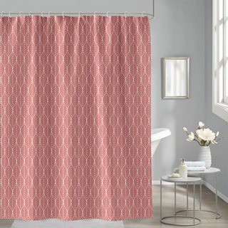 Κουρτίνα μπάνιου pink Leaves υφασμάτινη 180x180 εκ.  Υφασμάτινες