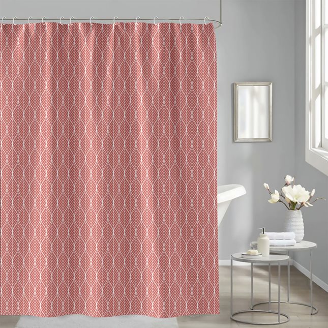 Κουρτίνα μπάνιου pink Leaves υφασμάτινη 180x200 εκ.