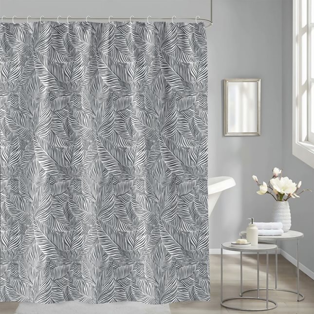 Fabric Shower curtain grey Leaves 180x180 cm