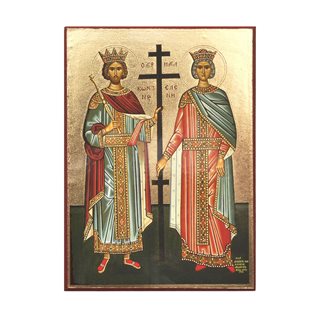 Religious picture of Saint Constantine and Helen with gold stamping 15x20 cm  Religious framed wall decor