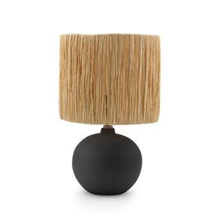 Φωτιστικό επιτραπέζιο κεραμικό μαύρο με ψάθινο καπέλο 40 εκ.  Επιτραπέζια φωτιστικά