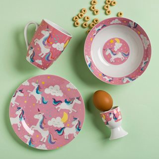Porcelain 4-piece Kids Dinnerware set Unicorn  Plates-Bowls