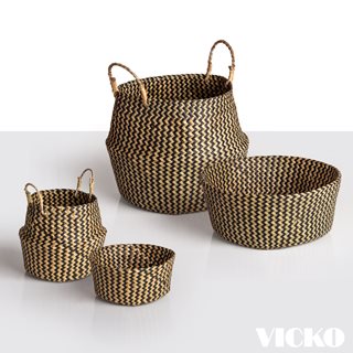 Seagrass Basket 32x28 cm natural-black  Storage baskets-Magazine racks