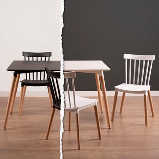 Καρέκλα από πολυπροπυλένιο μαύρη με ξύλινα πόδια 43x49x82 εκ.  Καρέκλες τραπεζαρίας