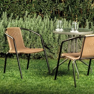 Καρέκλα κήπου ρατάν με μεταλλικό σκελετό 55x59x73 εκ. καφέ  Καρέκλες εξωτερικού χώρου-Σκαμπό