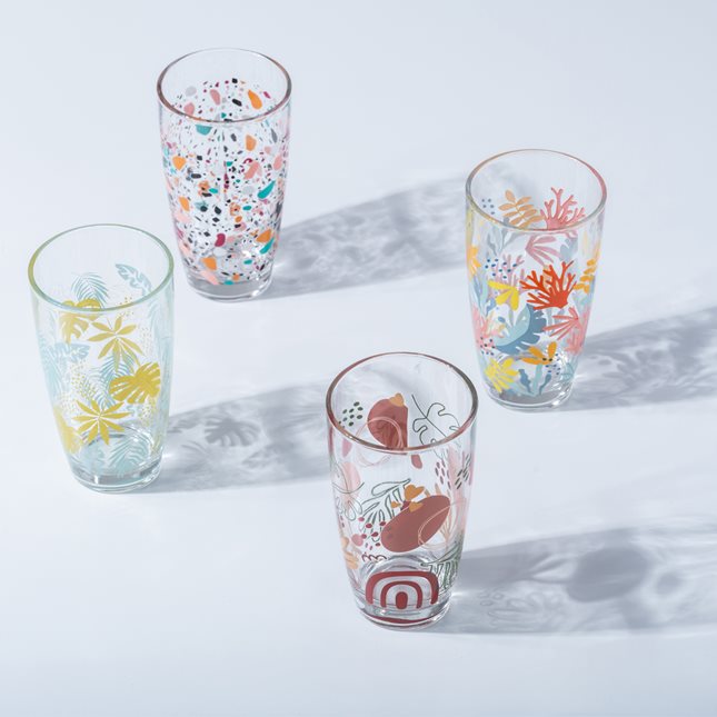 Water Glasses Colorful leaves 360 ml - Set of 3