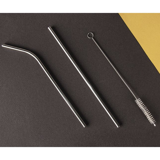 Set 3 stainless steel Straws 22 cm & cleaning brush