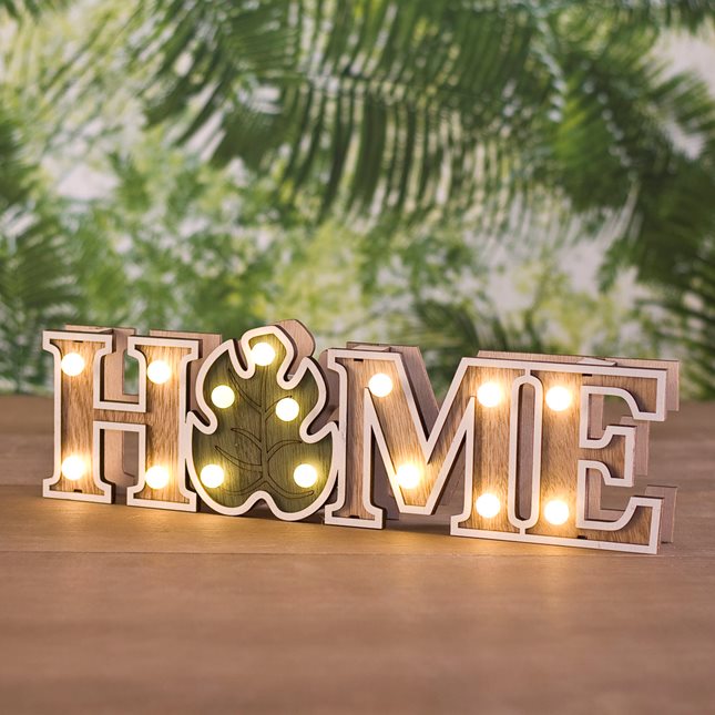 Ξύλινο διακοσμητικό Home με LED φωτισμό 40x12 εκ.