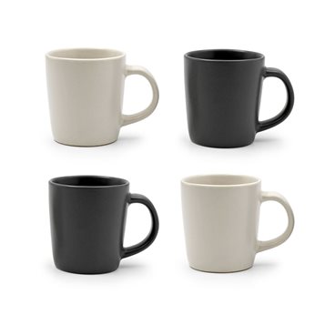 Stoneware Espresso cups 100 ml Chiaro Off white/Grey - Set of 4  Mugs-Cups