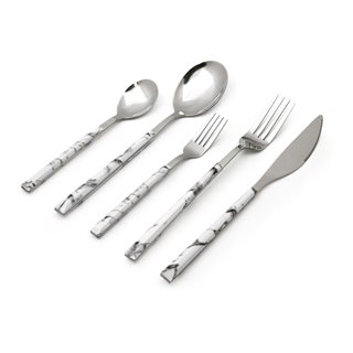 Stainless steel Flatware White marble - Set of 30  Flatware