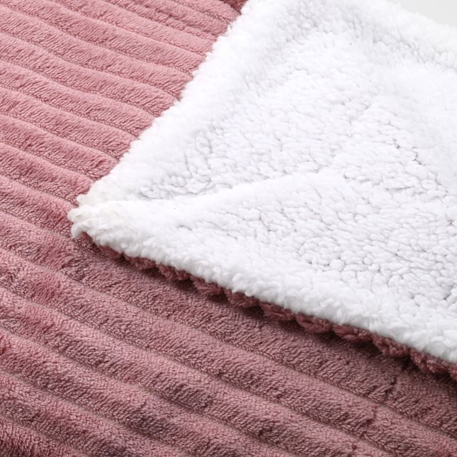 Κουβέρτα υπέρδιπλη fleece με sherpa 220x240 εκ. ροζ