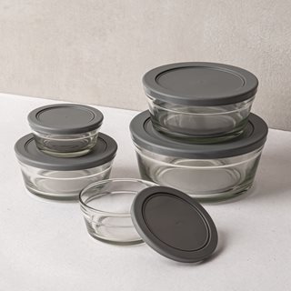 Set of 5 glass round food containers 150 ml / 220 ml / 400 ml / 600 ml / 1000 ml  Food containers