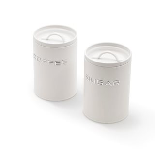 Set of 2 metal Storage boxes Coffee-Sugar white 1.4 L  Food Storage Jars-Canisters