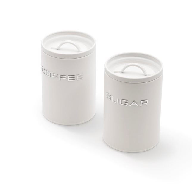 Set of 2 metal Storage boxes Coffee-Sugar white 1.4 L
