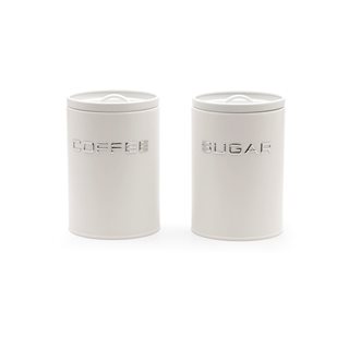Set of 2 metal Storage boxes Coffee-Sugar white 1.4 L  Food Storage Jars-Canisters