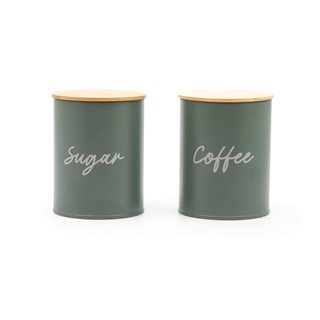 Set of 2 metal Storage boxes Coffee-Sugar petrol with bamboo lid 700 ml  Food Storage Jars-Canisters