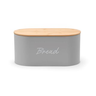 Metal Bread box grey with bamboo lid 33x18.5x15 cm  Bread boxes