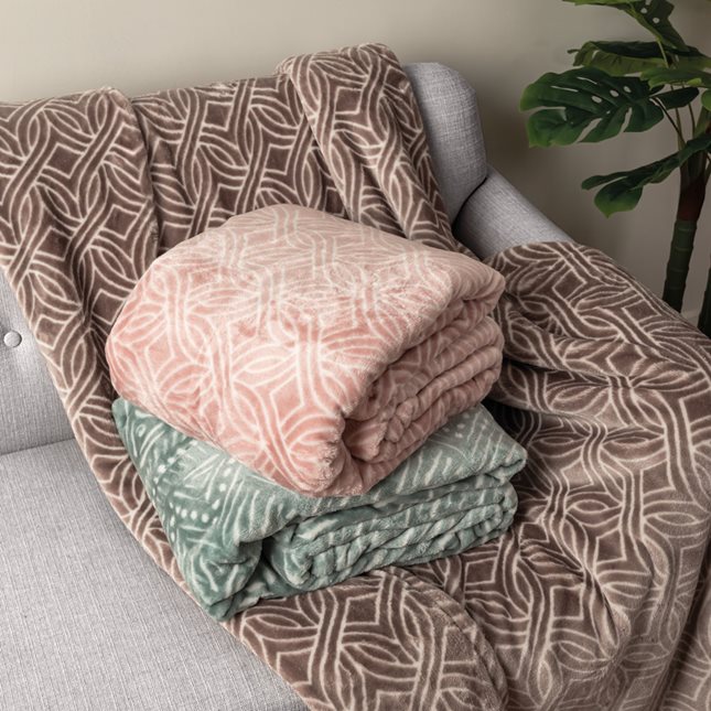 Κουβέρτα μονή fleece 160x240 εκ. ροζ γεωμετρικά σχέδια