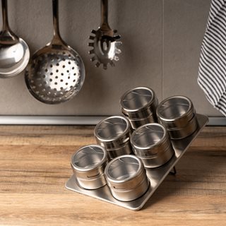 Set of 6 stainless steel spice jars with magnetic stand 23x15x4.7 cm  Food Storage Jars-Canisters
