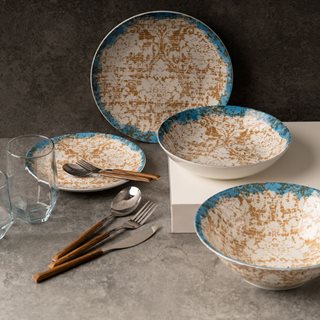 Porcelain 19 - piece Dinnerware set Damask  Plates-Bowls