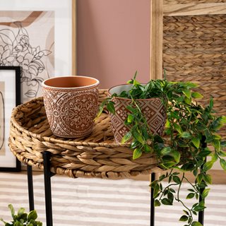 Ceramic embossed Pot 13.5x13.5x12.5 cm bronze  Flower pots-planters