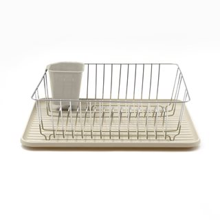 Metal Dish rack with beige drain tray 43x32 cm  Dish drainers-Cutlery holders