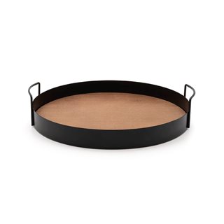 Decorative metal Tray with wood 30 cm black  Table decor