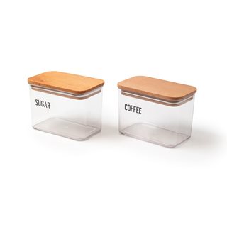 Set of 2 Storage boxes Coffee-Sugar with wooden lid 900 ml  Food Storage Jars-Canisters