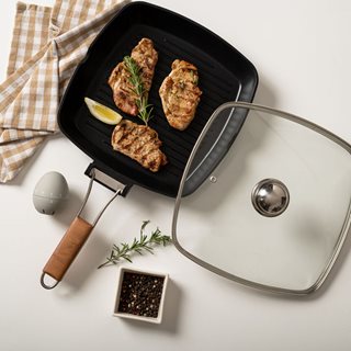 Grill pan with ceramic coating and foldable handle 28x28 cm  Grill Pans